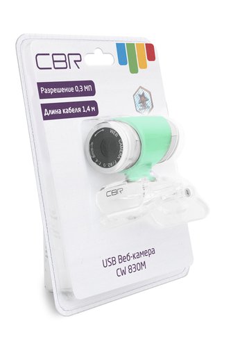 Камера Web Cbr CW 830M Green, с матрицей 0,3 МП, разрешение видео 640х480, USB 2.0, встроенный микрофон, ручная фокусировка, крепление на мониторе, д