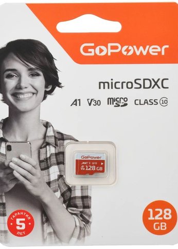 Карта памяти GoPower microSD 128GB Class10 UHS-I (U3) 100 МБ/сек V30 без адаптера