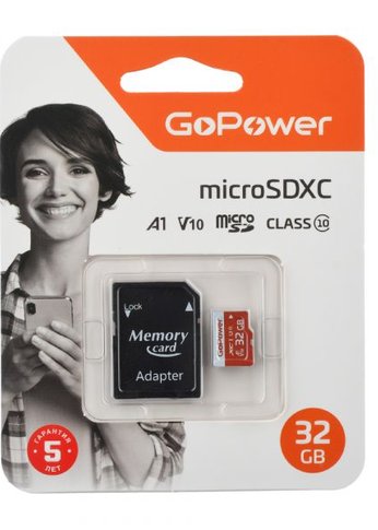 Карта памяти GoPower microSD 32GB Class10 UHS-I (U3) 80 МБ/сек V10 с адаптером