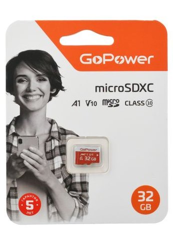 Карта памяти GoPower microSD 32GB Class10 UHS-I (U3) 80 МБ/сек V10 без адаптера