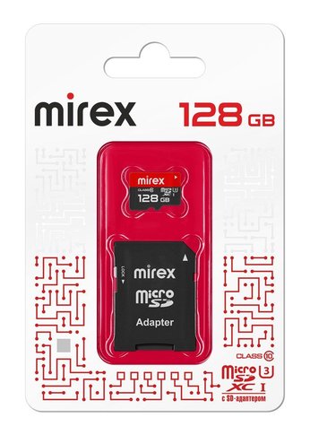 Карта памяти microSD 128GB Mirex microSDXC Class 10 UHS-I U3 (SD адаптер)