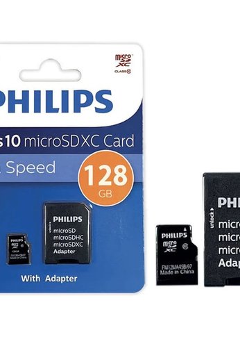 Карта памяти microSD 128GB PHILIPS microSDHC Class 10 (SD адаптер)