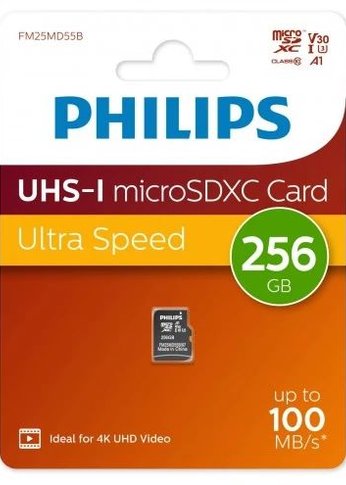 Карта памяти microSD 256GB PHILIPS High Speed  microSDHC Class UHS-I U3, V30, A1, 100MB/s