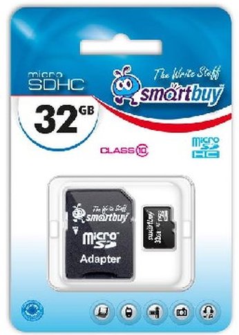 Карта памяти microSD 32Gb Smartbuy SB32GbSDCL10-01 Micro SDHC Class 10, SD adapter