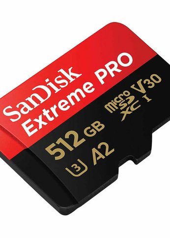 Карта памяти microSD 512Gb SanDisk microSDXC Class 10 UHS-I A2 C10 V30 U3 Extreme Pro (SD адаптер) 200MB/s [SDSQXCD-512G-GN6MA]