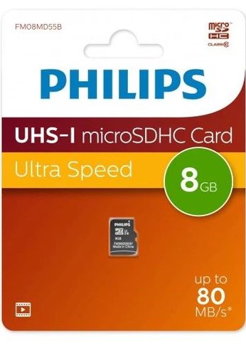 Карта памяти microSD 8GB PHILIPS High Speed  microSDHC Class 10 80MB/s