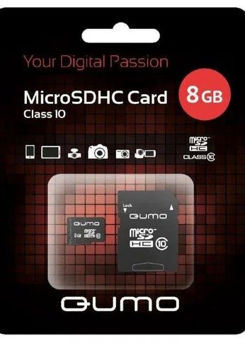 Карта памяти microSD 8Gb Qumo QM8GMICSDHC10U1 MicroSDHC Class 10, SD adapter, UHS-I