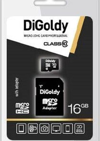 Карта памяти microSDHC 16GB Digoldy Class10 + адаптерSD