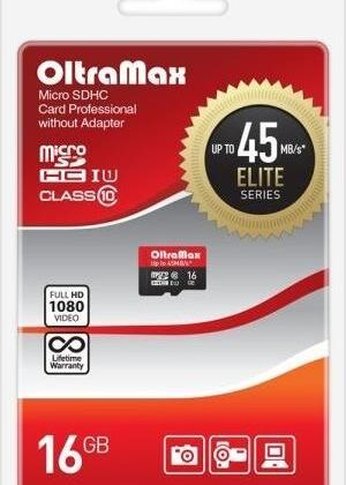 Карта памяти microSDHC 16GB Oltramax OM016GCSDHC10UHS-1-ElU1 w Class 10 UHS-1 Elite