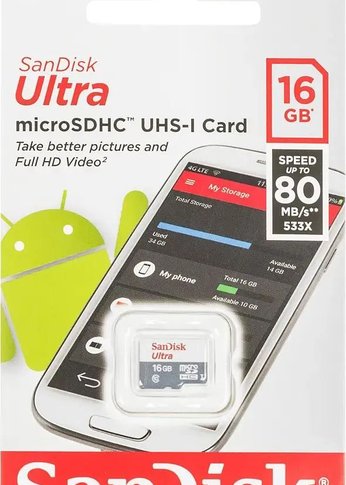 Карта памяти microSDHC 16GB SanDisk Class 10 Ultra (SDSQUNS-016G-GN3MN)