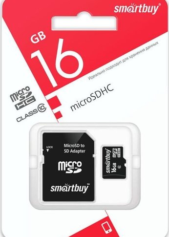 Карта памяти microSDHC 16GB Smartbuy SB16GBSDCL10-01LE Class10 LE + адаптер