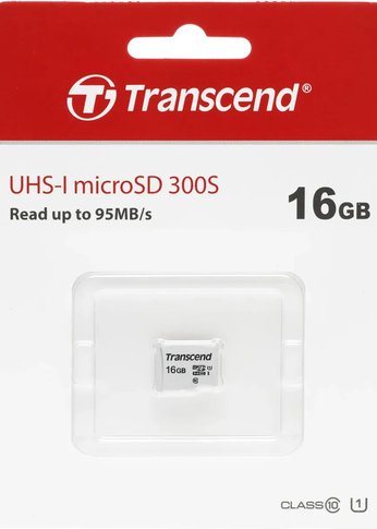 Карта памяти microSDHC 16Gb Transcend UHS-I CLASS10 TS16GUSD300S adapter