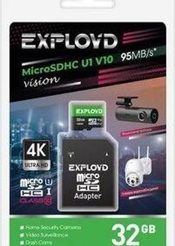 Карта памяти microSDHC 32GB Exployd EX32GCSDHC10-U1-V10 Class 10 (U1) V10 Vision + адаптер SD (95 MB/s)