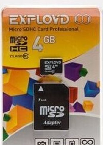 Карта памяти microSDHC 4GB Exployd EX004GCSDHC10-AD + адаптер