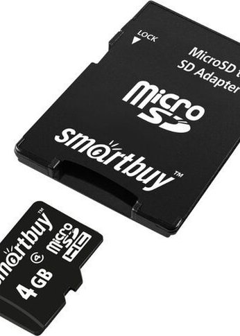 Карта памяти microSDHC 4GB Smartbuy SB4GBSDCL4-01 Class4 + адаптер