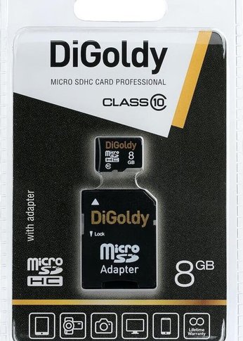 Карта памяти microSDHC 8GB Digoldy Class10 + адаптер SD