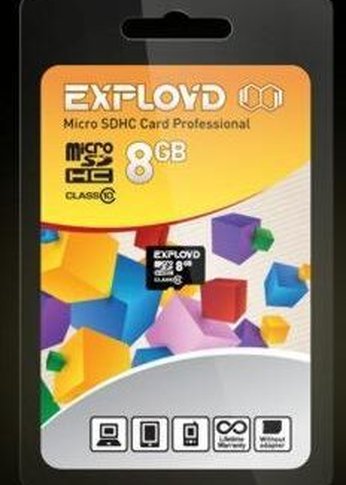 Карта памяти microSDHC 8GB Exployd EX008GCSDHC10-W/A-AD Class10 - б/а