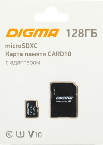 Карта памяти microSDXC 128Gb Class10 Digma CARD10 + adapter