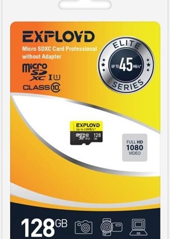 Карта памяти microSDXC 128GB Exployd EX128GCSDXC10UHS-1-ElU1 Class10 + адаптер SD (45MB/s)