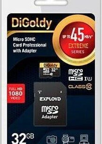 Карта памяти microSDXC 32GB Digoldy + адаптер (microSDXC 32GB Class10 + адаптер SD (45MB/s))