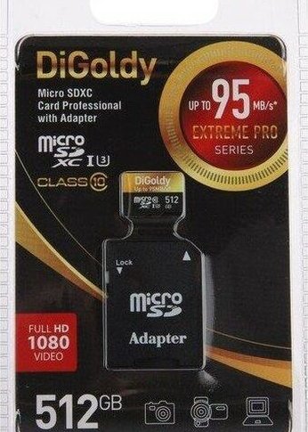 Карта памяти microSDXC 512GB Digoldy Class10 + адаптер SD (95MB/s)