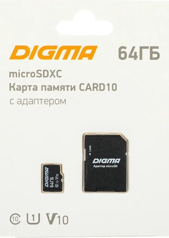 Карта памяти microSDXC 64Gb Class10 Digma CARD10 + adapter