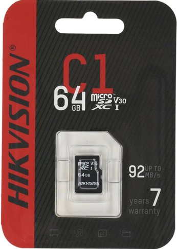 Карта памяти microSDXC 64Gb Class10 Hikvision HS-TF-C1(STD)/64G/ZAZ01X00/OD w/o adapter