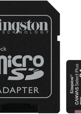 Карта памяти microSDXC 64Gb Class10 Kingston SDCS2/64Gb Canvas Select Plus + adapter