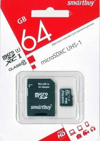 Карта памяти microSDXC 64GB Smartbuy SB64GBSDCL10-01 Class10 UHS-1 + адаптер