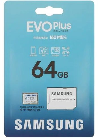 Карта памяти microSDXC EVO+ 64GB Samsung V10 W/A MB-MC64SA/CN