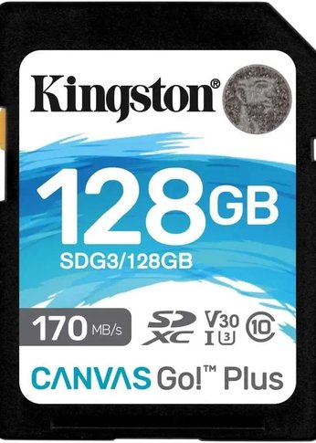 Карта памяти SD 128Gb Kingston Canvas Go Plus SDXC UHS-I U3 V30 (170/90 Mb/s) SDG3/128Gb