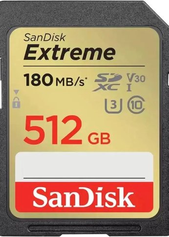 Карта памяти SD 512Gb SanDisk SDXC Class 10 V30 UHS-I U3 Extreme, 180/130MB/s