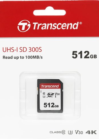 Карта памяти SDXC 512Gb Class10 Transcend TS512GSDC300S w/o adapter