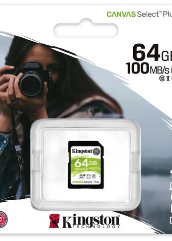 Карта памяти SDXC 64Gb Class10 Kingston SDS2/64Gb Canvas Select Plus w/o adapter