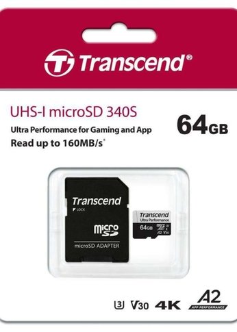 Карта памяти Transcend 64GB microSDXC Class 10 UHS-I U3 V30 UHS-I U3 160/80 MB/s A2 Ultra Performance with adapter