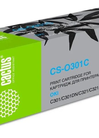 Картридж лазерный Cactus 44973543 CS-O301C 44973543 голубой (1500стр.) для Oki C301/321