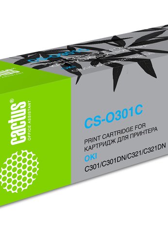 Картридж лазерный Cactus 44973543 CS-O301C 44973543 голубой (1500стр.) для Oki C301/321