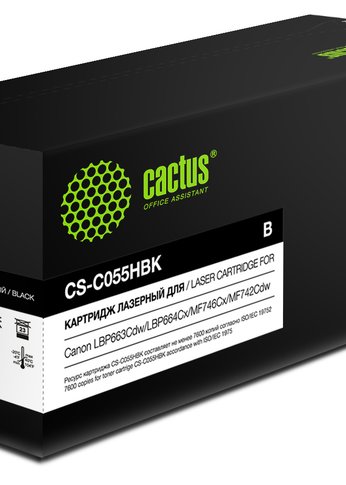 Картридж лазерный Cactus CS-C055HBK 055 H BK черный (7600стр.) для Canon LBP663Cdw/LBP664Cx/MF746Cx/MF742Cdw/MF744Cdw