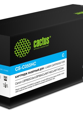 Картридж лазерный Cactus CS-C055HC 055 H C голубой (5900стр.) для Canon LBP663Cdw/LBP664Cx/MF746Cx/MF742Cdw/MF744Cdw