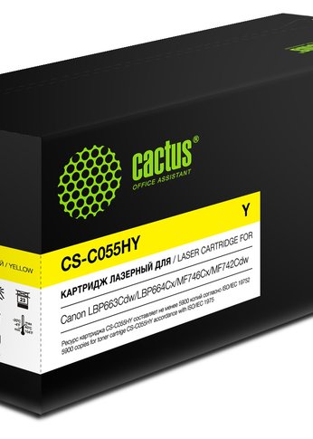 Картридж лазерный Cactus CS-C055HY 055 H Y желтый (5900стр.) для Canon LBP663Cdw/LBP664Cx/MF746Cx/MF742Cdw/MF744Cdw