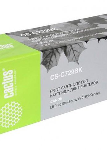 Картридж лазерный Cactus CS-C729BK 729 BK черный (1200стр.) для Canon i-SENSYS LBP-7010C/ LBP-7018C