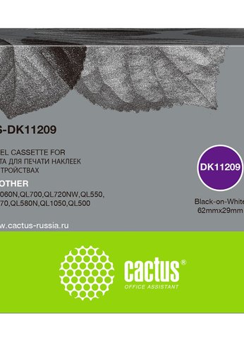 Картридж ленточный Cactus CS-DK11209 DK-11209 черный для Brother P-touch QL-500, QL-550, QL-700, QL-800