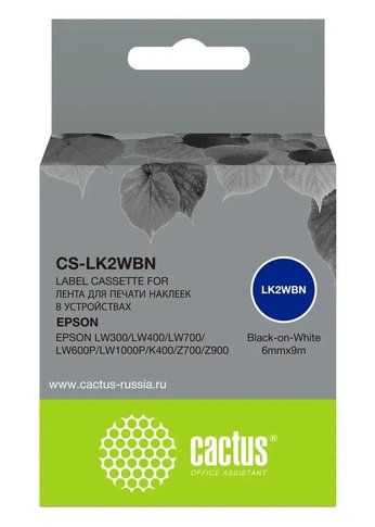 Картридж ленточный Cactus CS-LK2WBN черный для Epson LW300/LW400/LW700/LW600P/LW1000P/K400/Z700/Z900