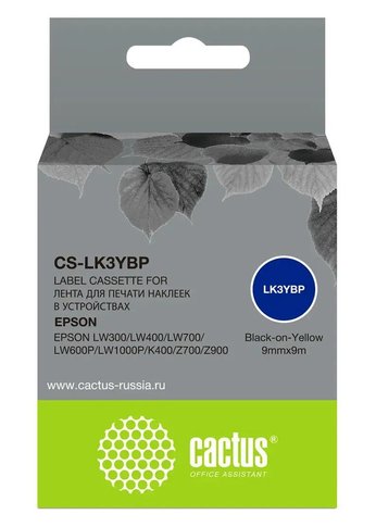 Картридж ленточный Cactus CS-LK3YBP черный для Epson LW300/LW400/LW700/LW600P/LW1000P/K400/Z700/Z900