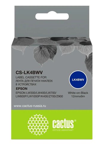 Картридж ленточный Cactus CS-LK4BWV черный для Epson LW300/LW400/LW700/LW600P/LW1000P/K400/Z700/Z900