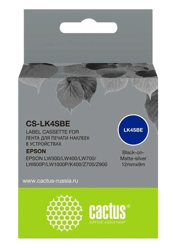 Картридж ленточный Cactus CS-LK4SBE черный для Epson LW300/LW400/LW700/LW600P/LW1000P/K400/Z700/Z900