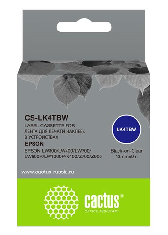 Картридж ленточный Cactus CS-LK4TBW черный для Epson LW300/LW400/LW700/LW600P/LW1000P/K400/Z700/Z900