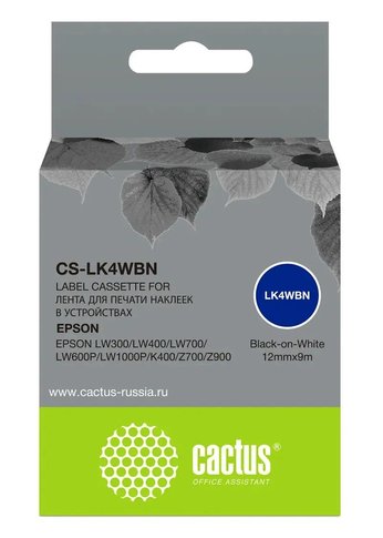 Картридж ленточный Cactus CS-LK4WBN черный для Epson LW300/LW400/LW700/LW600P/LW1000P