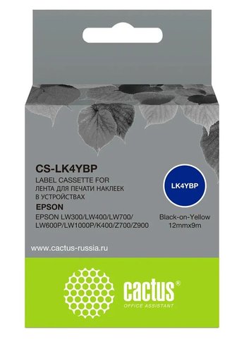 Картридж ленточный Cactus CS-LK4YBP черный для Epson LW300/LW400/LW700/LW600P/LW1000P/K400/Z700/Z900