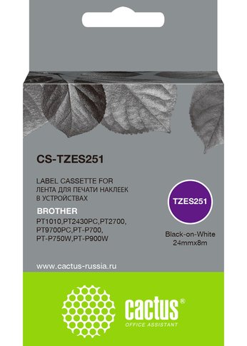 Картридж ленточный Cactus CS-TZ251 TZe-251 черный для Brother 1010/1280/1280VP/2700VP